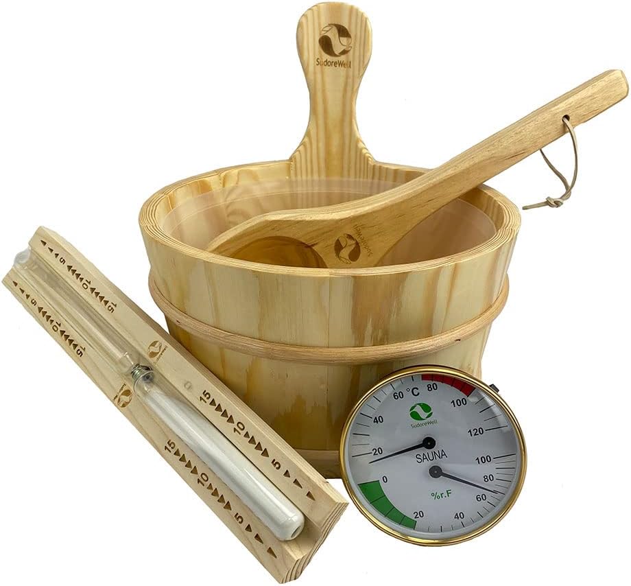 Klassisches Sauna Zubehör Set Premium 4.0/6-teiliges Sauna-Set aus naturbelassenem Kiefernholz