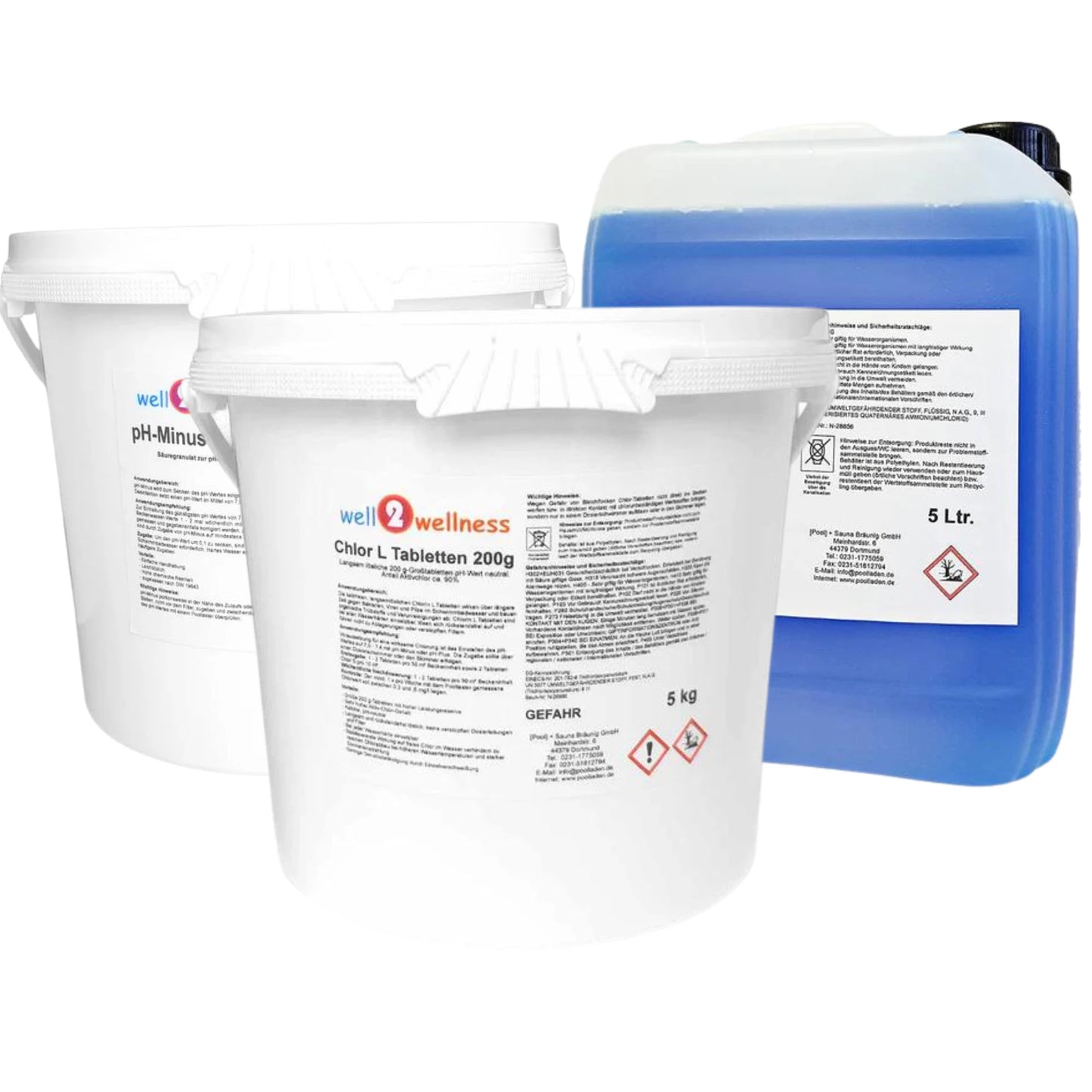well2wellness® Pool Starterset Wasserpflege dreiteilig No.4 mit Chlortabletten 200g