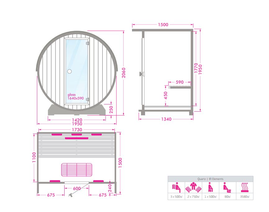 Sauna Infrarotkabine Barrel aus Thermo Fichte