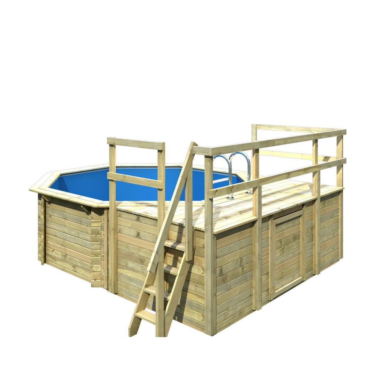 Trend Holzpool SET Achteck - 470 x 470 x 124 cm inkl. Terrasse und 2 x Erweiterung