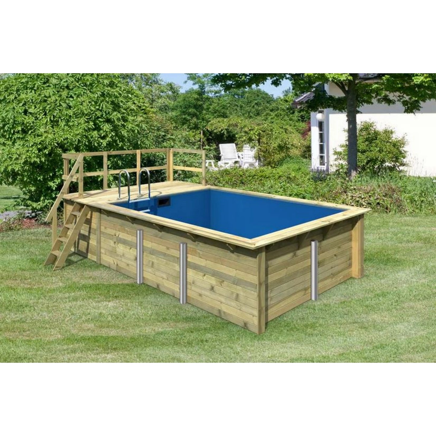 Trend Holzpool SET Rechteck - 350 x 530 x 124 cm inkl. Terrasse