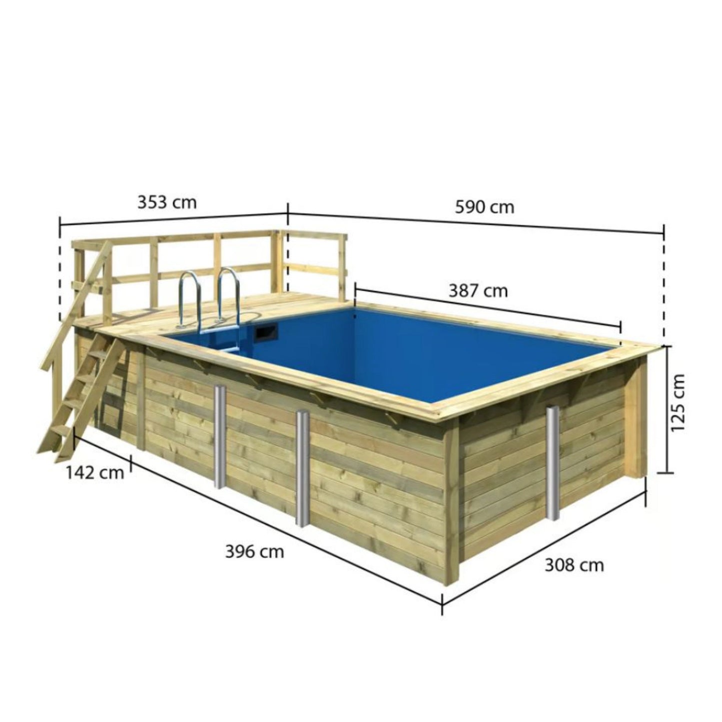 Trend Holzpool SET Rechteck - 350 x 530 x 124 cm inkl. Terrasse