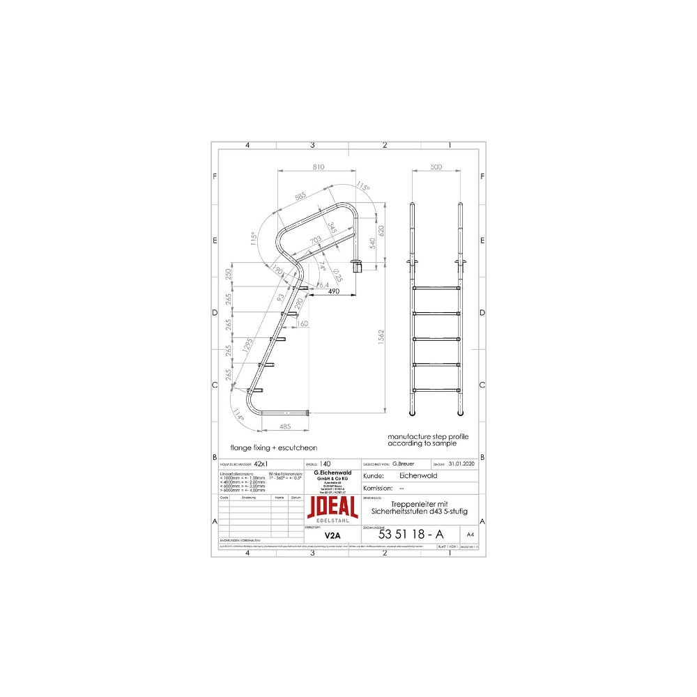 Ideal Eichenwald® Pool Treppenleiter Comfort 5-stufig V2A