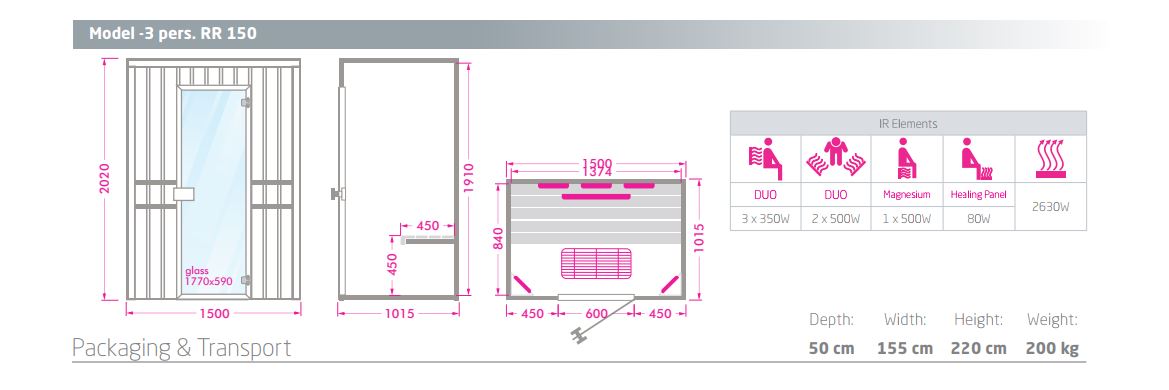 Sauna Infrarotkabine Infrawave RR-150 für drei Personen