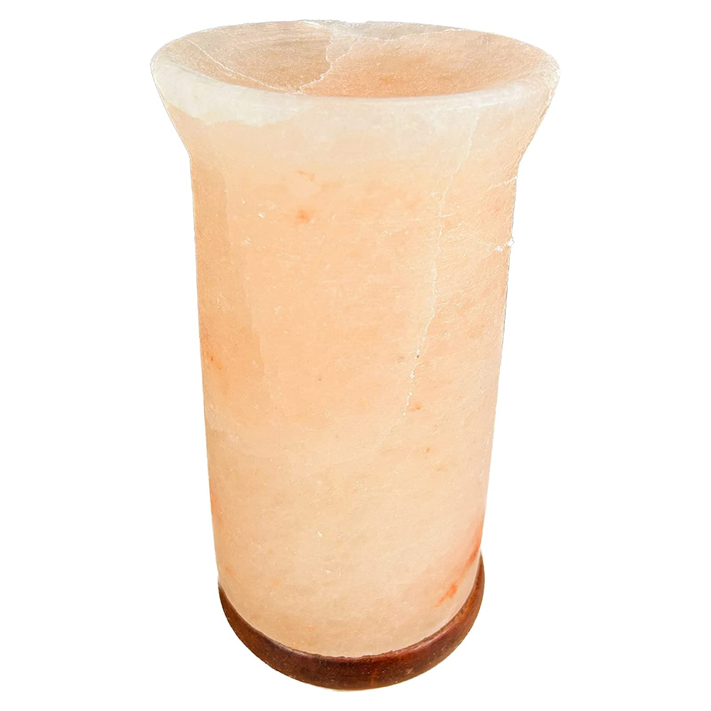 Salzkristall Lampe "Säule" auf Holzsockel