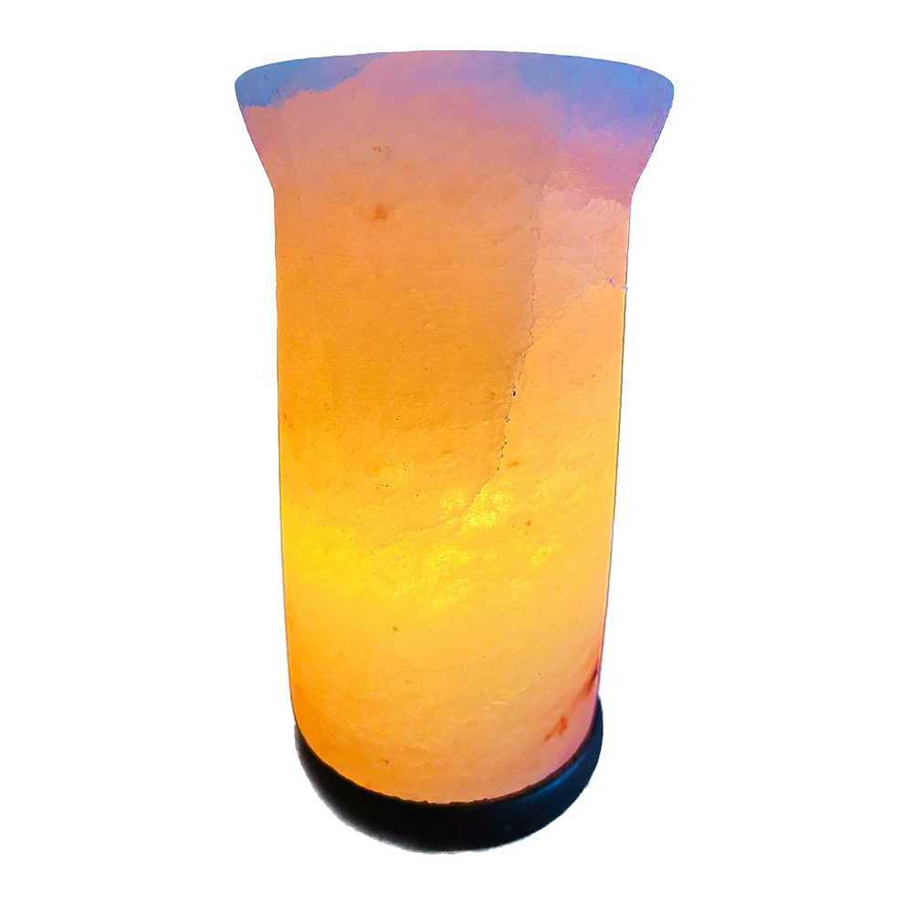Salzkristall Lampe "Säule" auf Holzsockel
