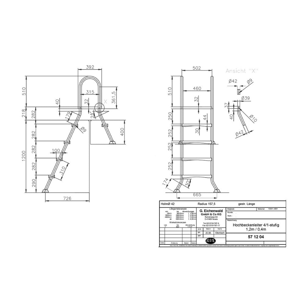 Ideal Eichenwald® Edelstahl Hochbeckenleiter V2A 1,20 x 0,40m