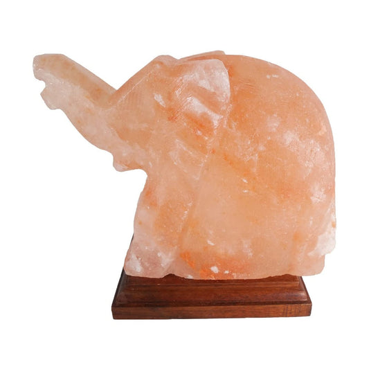 Salzkristall Lampe "Elefant" auf Holzsockel