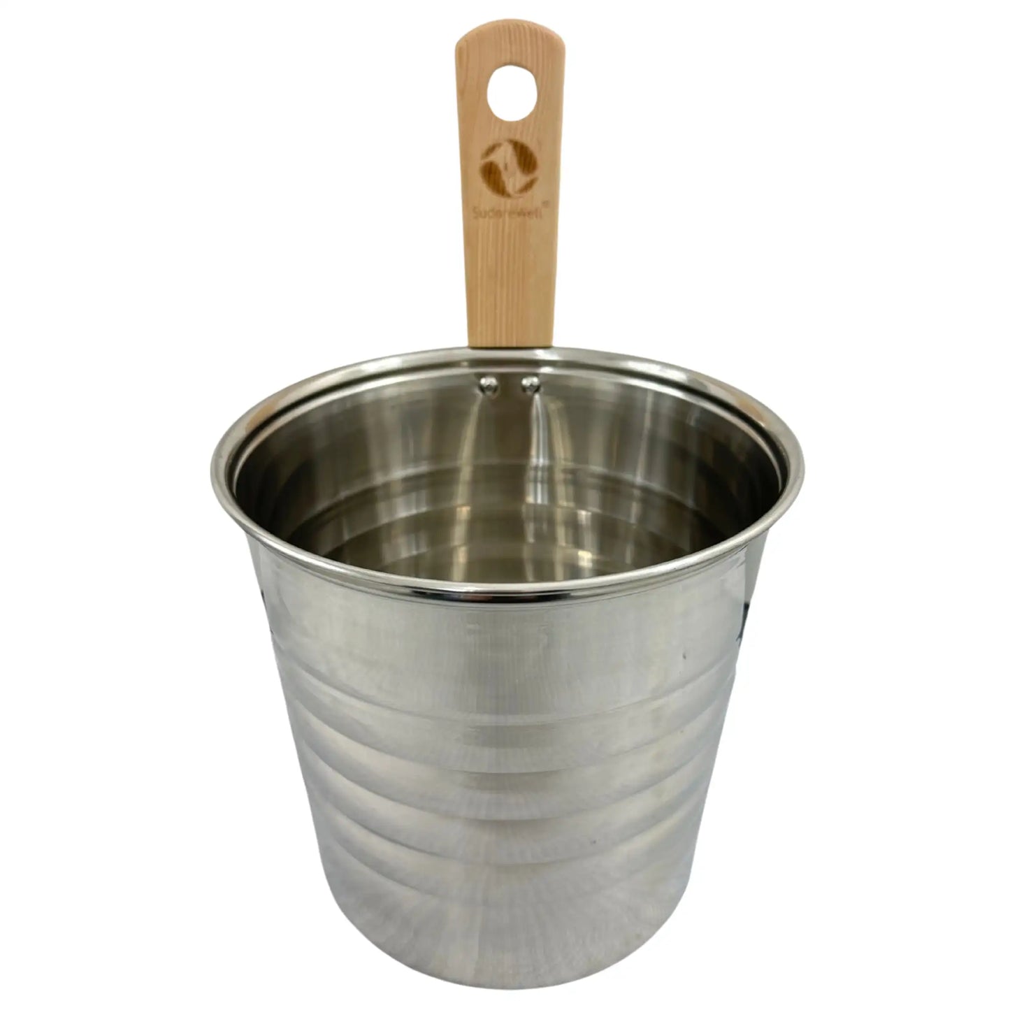 SudoreWell® Edelstahl Saunakübel mit Griffdaube plus Saunakelle 35cm aus Holz