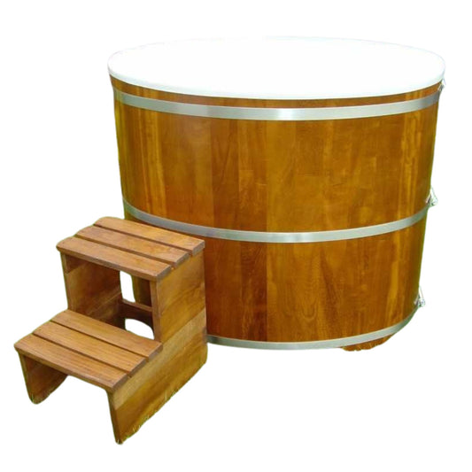 Sauna Tauchbecken aus Kambalaholz mit Kunststoffeinsatz und Deckel inkl. Treppe