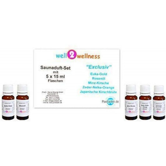Saunaaufguss Set Exklusiv- 5 x 15 ml + 10g Mentholkristalle