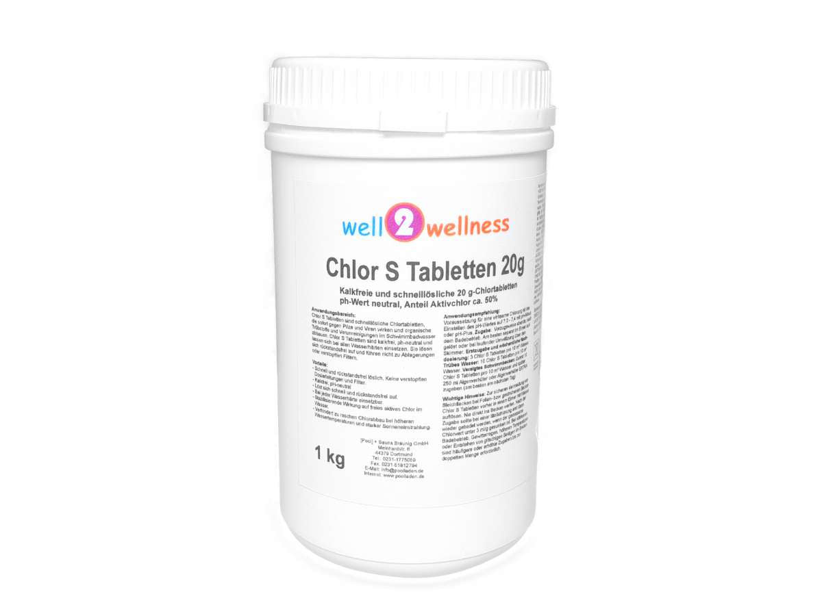 well2wellness® Chlor S Tabs 20g - schnell lösliche Chlortabletten