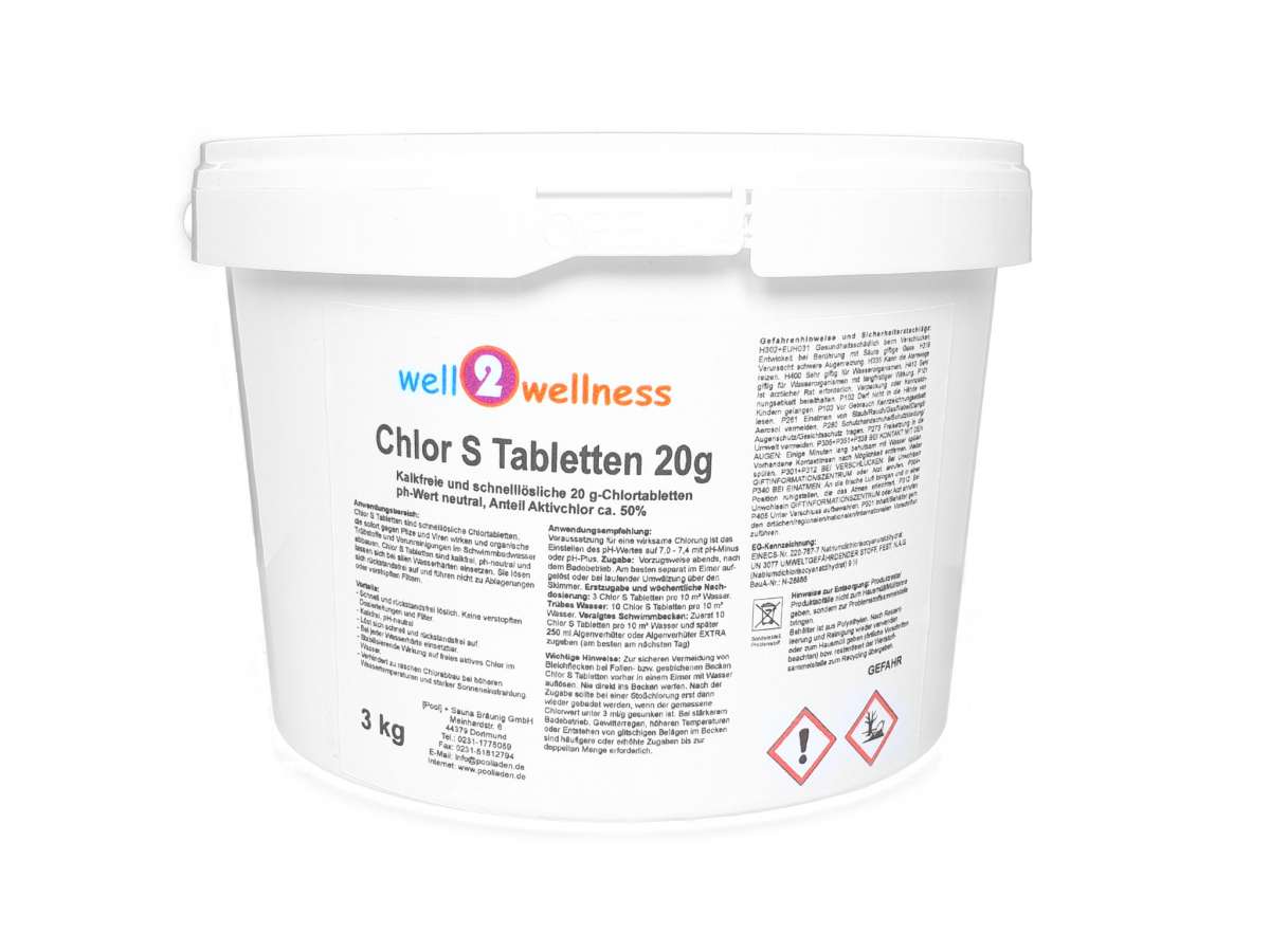 well2wellness® Chlor S Tabs 20g - schnell lösliche Chlortabletten