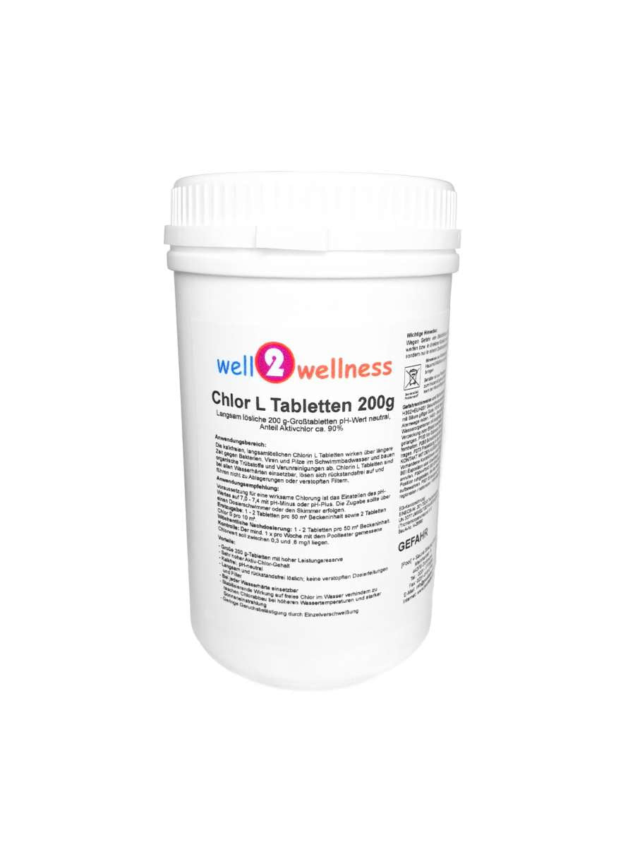 well2wellness® Chlor L-Tabs 200g - langsam lösliche Chlortabs 200g