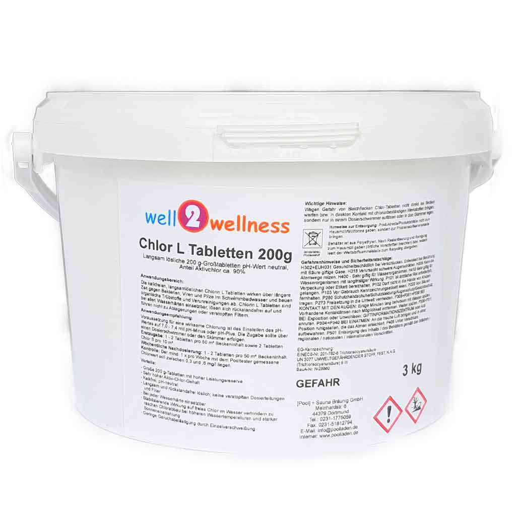 well2wellness® Chlor L-Tabs 200g - langsam lösliche Chlortabs 200g