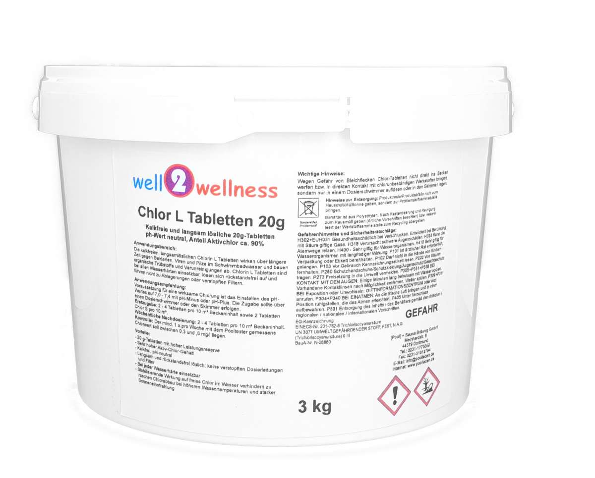 well2wellness® Chlor L-Tabs 20g - langsam lösliche Chlortabs 20g