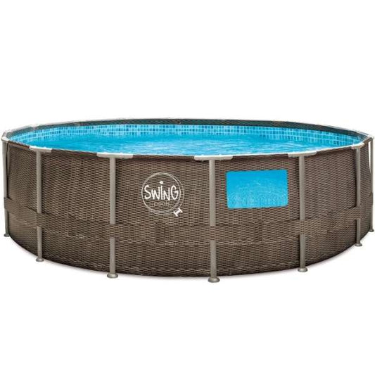 Frame-Pool Schwimmbecken Swing 457 x 122cm - Rattan Geflecht grau inkl. Fenster