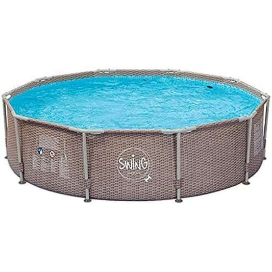 Frame-Pool Schwimmbecken Swing 305 x 76cm - Rattan Geflecht grau