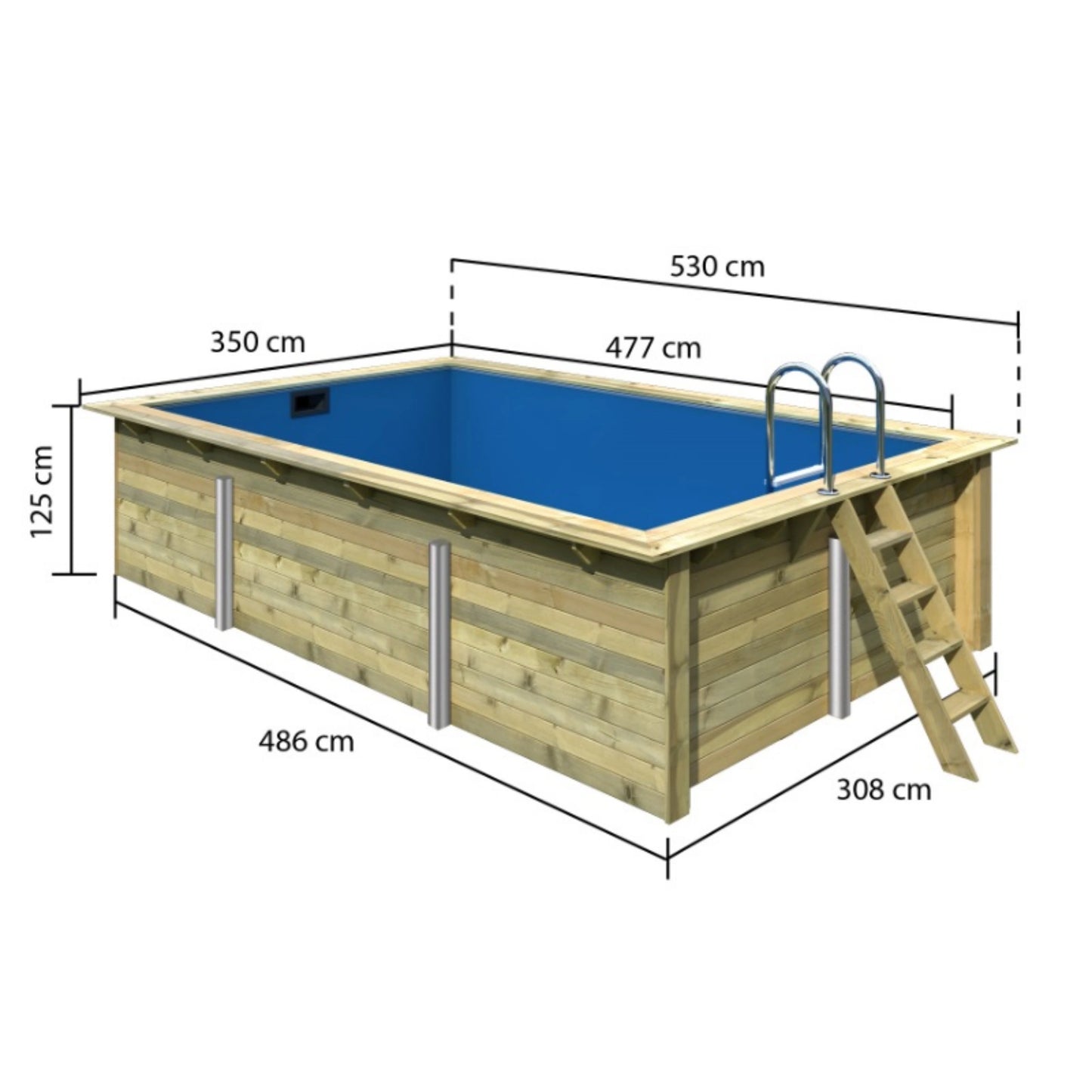 Trend Holzpool SET Rechteck - 350 x 530 x 124 cm