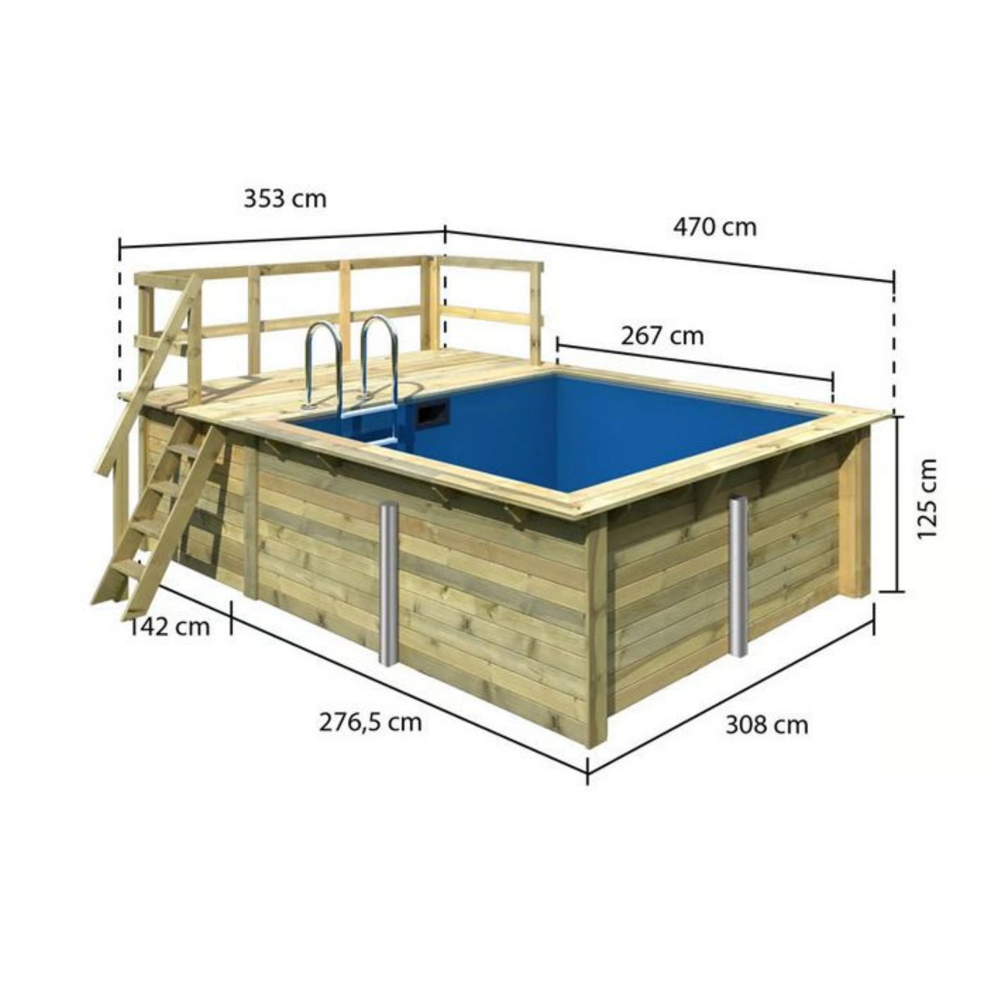 Trend Holzpool SET Rechteck - 350 x 320 x 124 cm inkl. Terrasse