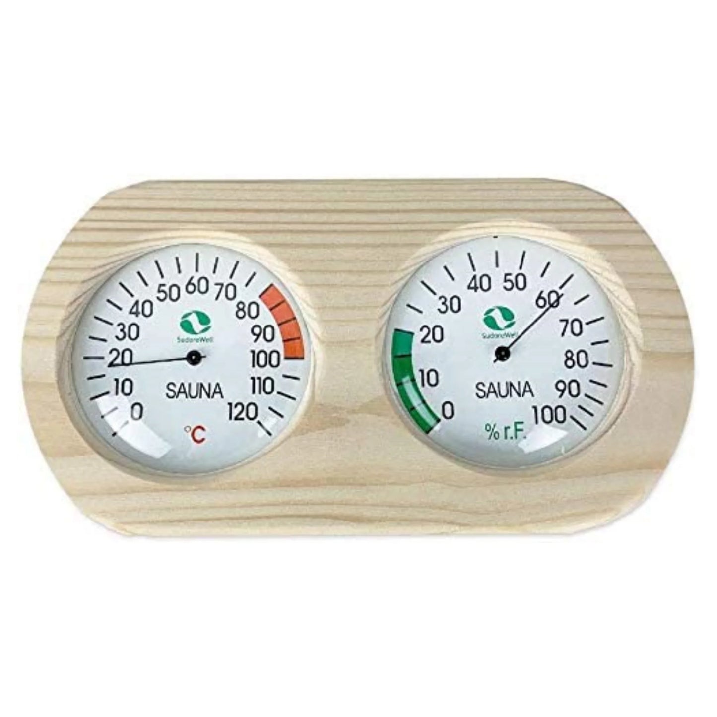 Sauna Messstation Klimamesser mit Thermometer + Hygrometer im Holzrahmen
