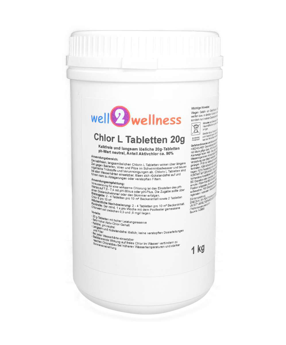 well2wellness® Chlor L-Tabs 20g - langsam lösliche Chlortabs 20g