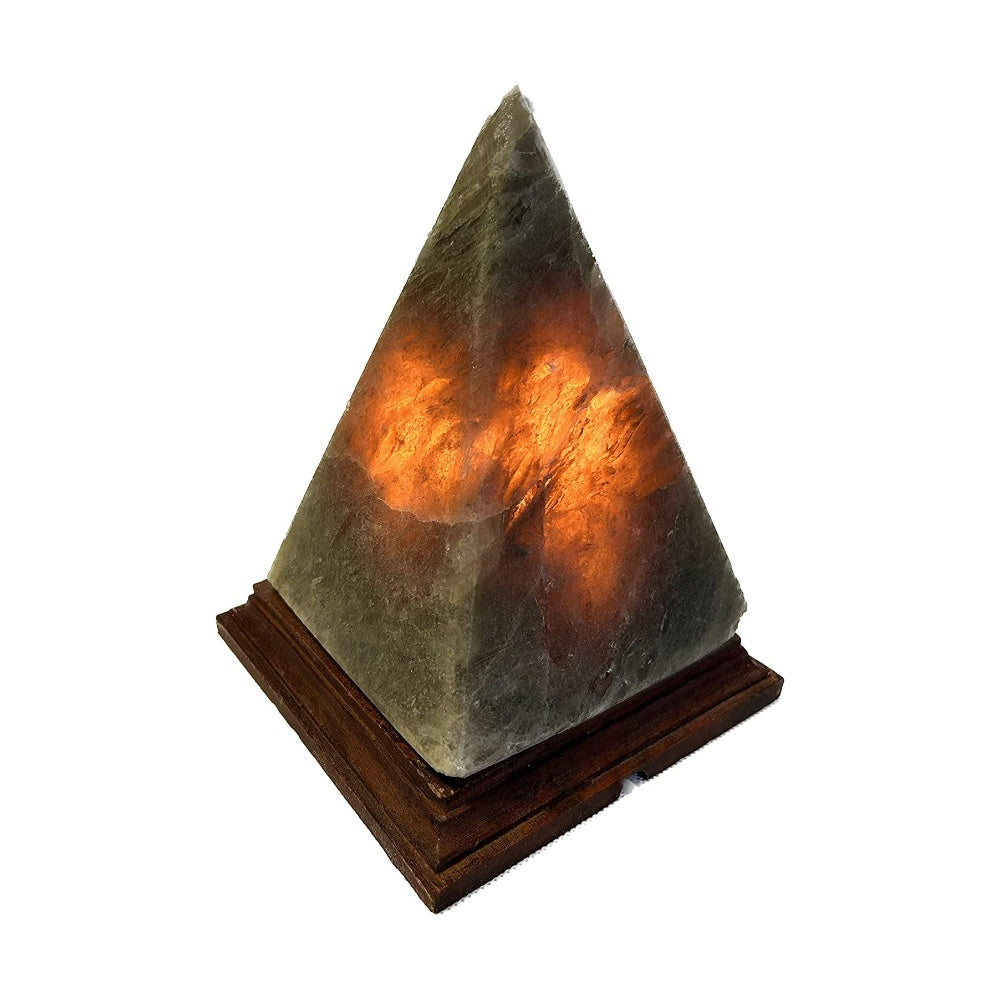 Salzkristall Lampe "Pyramide GREY" auf Holzsockel