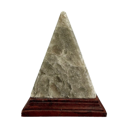 Salzkristall Lampe "Pyramide GREY" auf Holzsockel