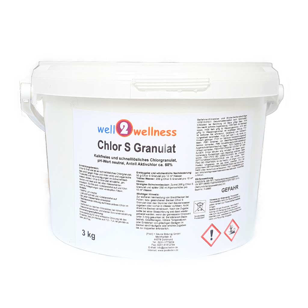 well2wellness® Pool Starterset Wasserpflege dreiteilig No.2 | Chlor S Granulat 3Kg, Algenverhüter 3L & Ph - Granulat 3Kg