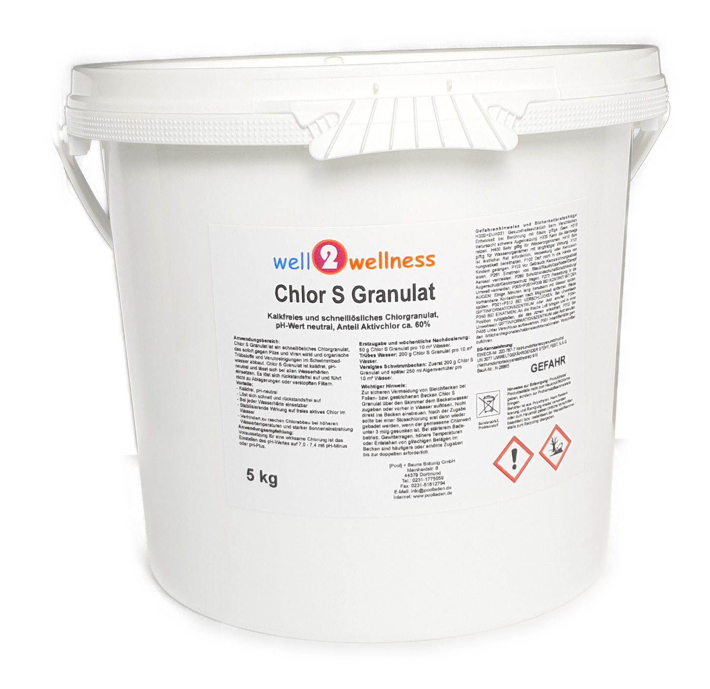 well2wellness® Pool Starterset Wasserpflege dreiteilig No.5 mit Chlor S Granulat (5KG/5L)
