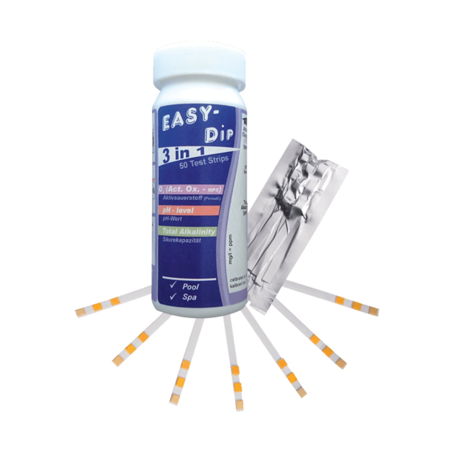 Easy-Dip Teststreifen 3in1 für Sauerstoff, pH und Alkalinität - 50 Stück