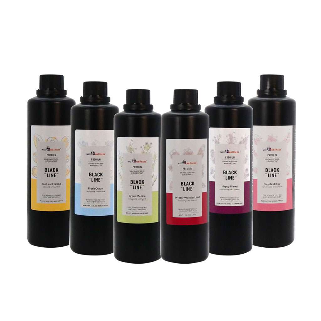 well2wellness® Black-Line Saunaaufguss Set - 6 x 1000ml