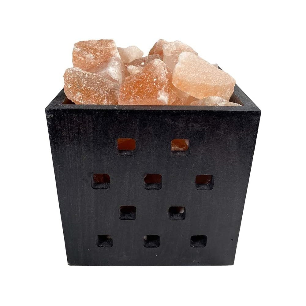 Salzkristall Feuerkorb "Holzkorb 02" mit Salzbrocken inklusive Beleuchtung