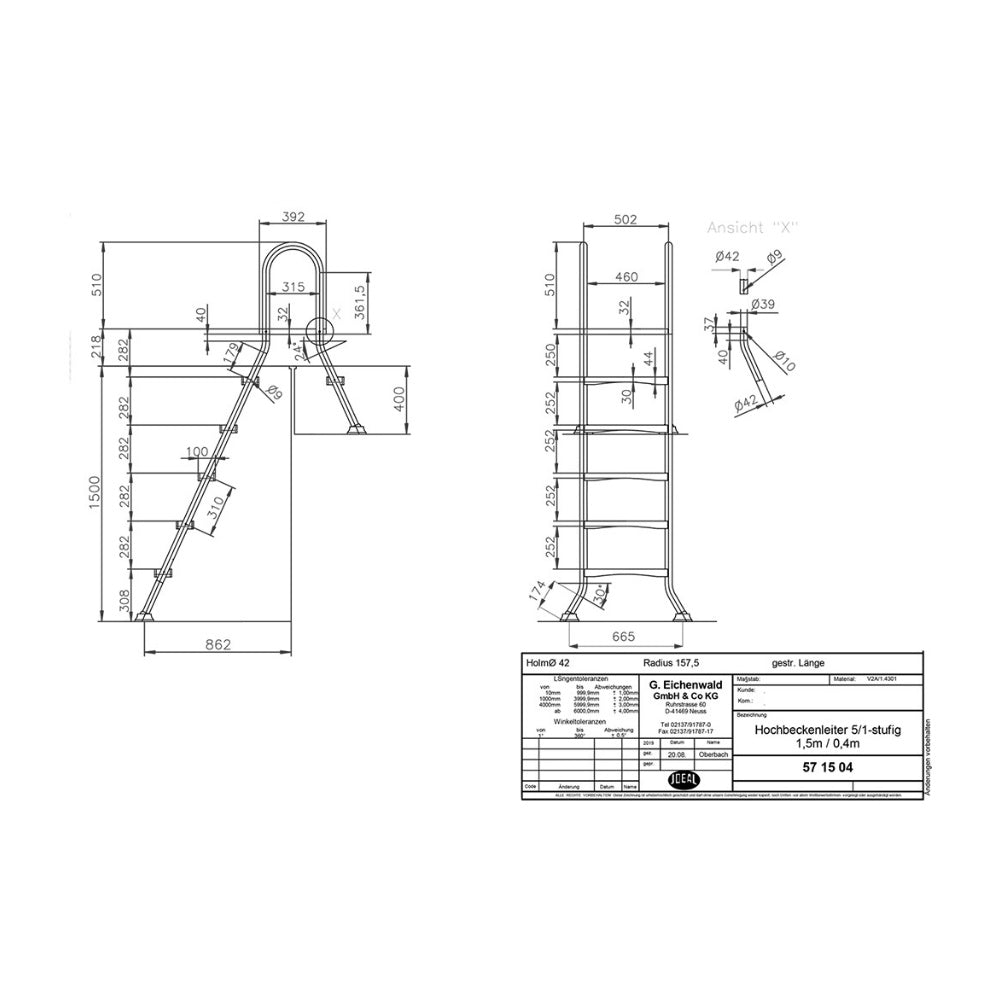 Ideal Eichenwald® Edelstahl Hochbeckenleiter V2A  - 1,50 x 0,40m