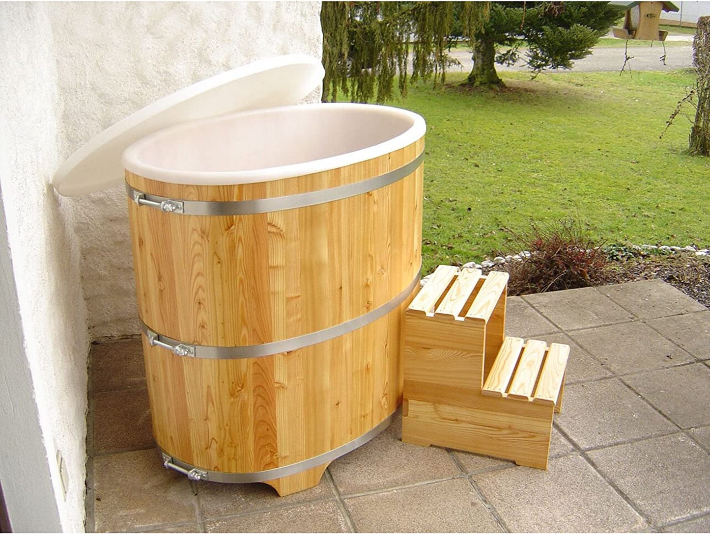 Sauna Tauchbecken aus Lärchenholz inkl. Kunststoffeinsatz und Treppe